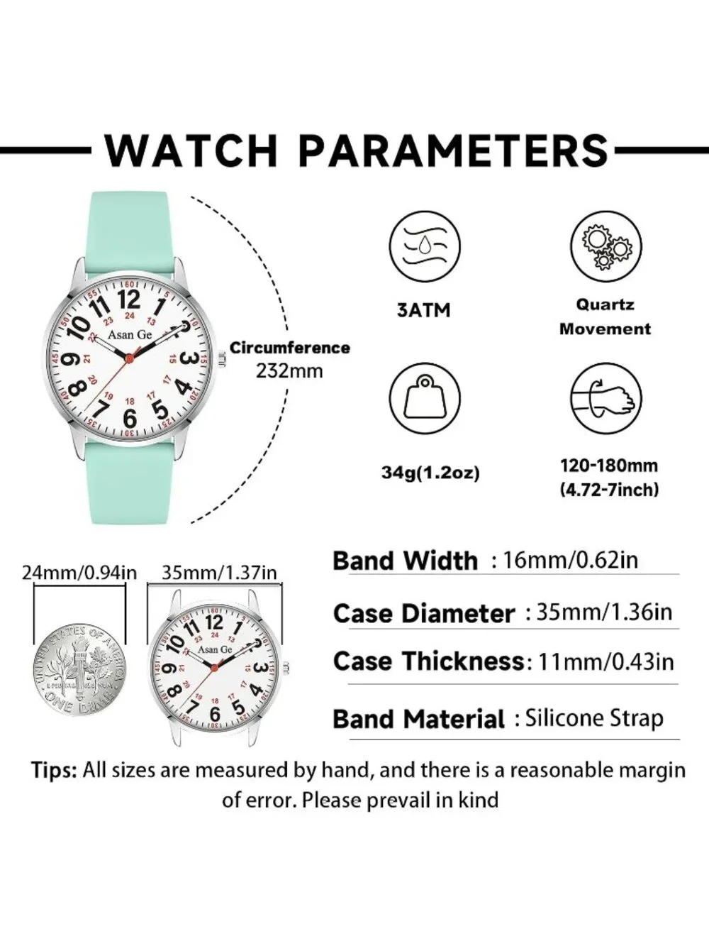 Women's Light Green Silicone Strap Minimalist Waterproof Analog Fashion Watch